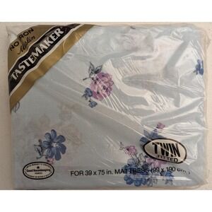 Vintage Blue Flowers NOS Tastemaker No Iron Muslin Twin Fitted New In Package!